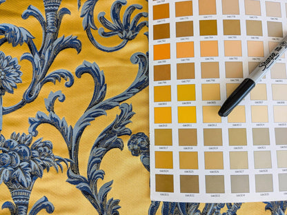 28" L x 56"W Damask Figurative Neoclassical Baroque Caimano in Blue and Gold Silk Lampas