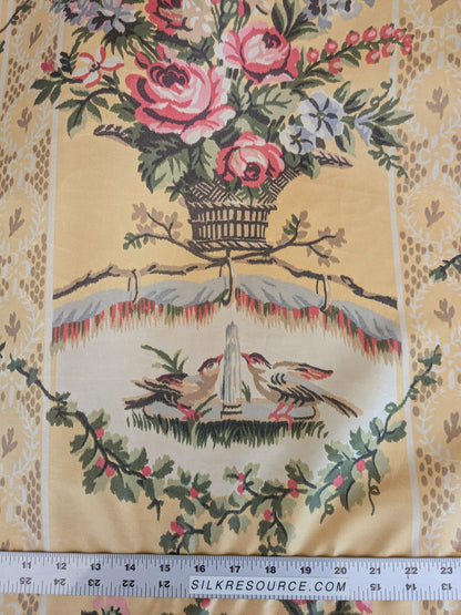 57"L x 61"W  Scalamandre Lelievre Multi on Yellow "FOUNTAINEBLEAU" Love Bird Dove Pink Rose French Fabric