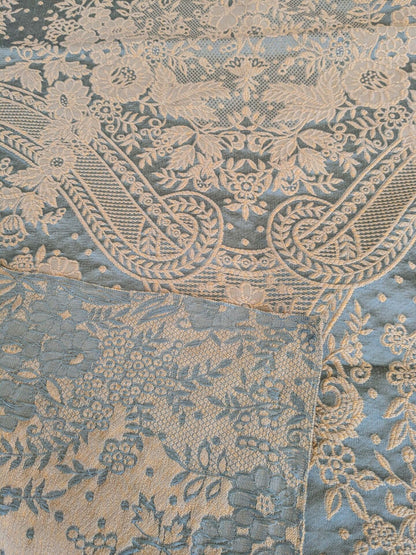 25  EV37 1.4yards 27" wide Old World Weavers Ambliornite Grande Azure BlueWoven Gray Beige Floral Silk