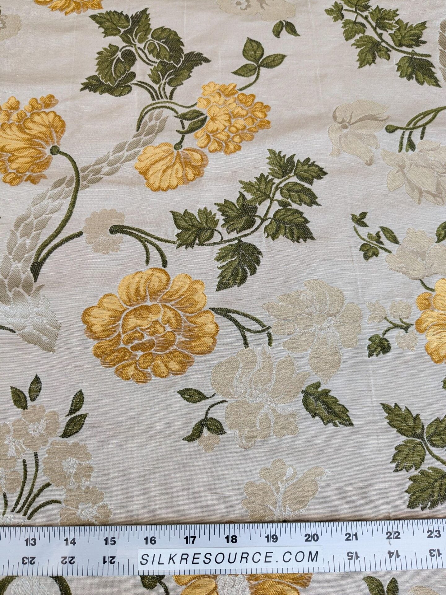 39"L x 57"wide  Floral Botanical Tree Foliage French Court Yellow Green on White Cream