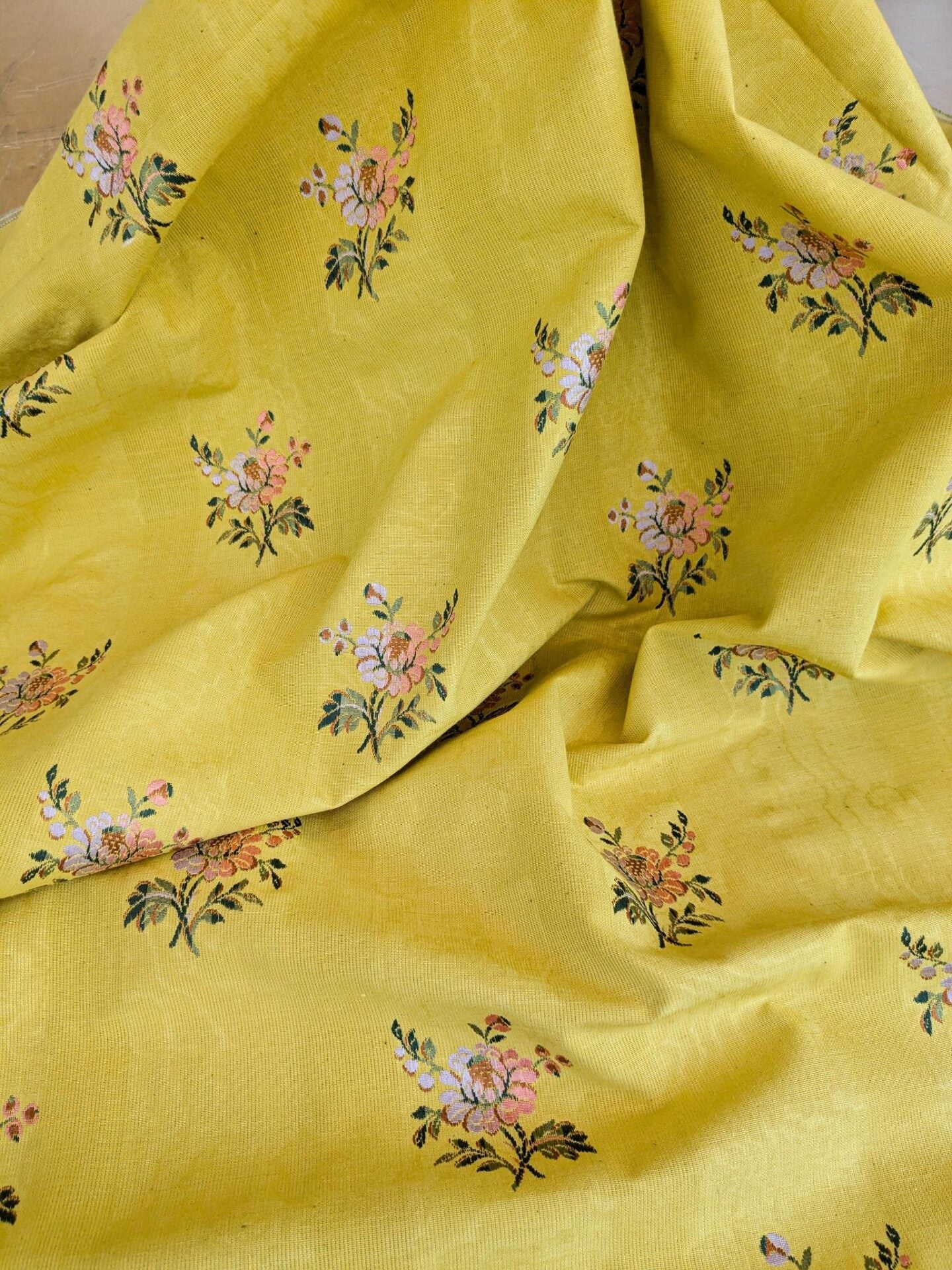 2.8yards Floral Botanical Tree Foliage Yellow Stripe French Court Classy