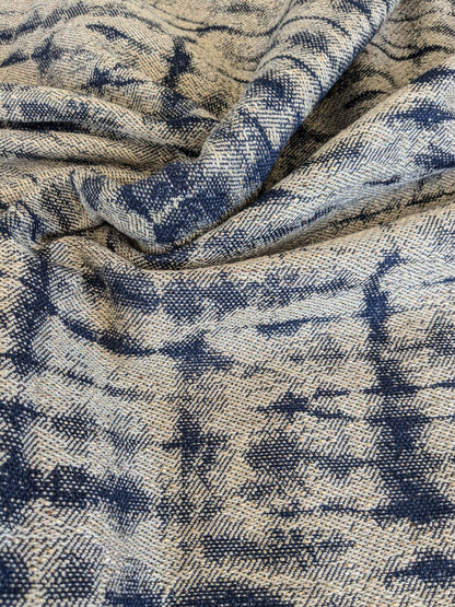 9 EV37 2.4 yards Scalamandre Shibori Weave Indigo Blue White Texture Silk Cotton
