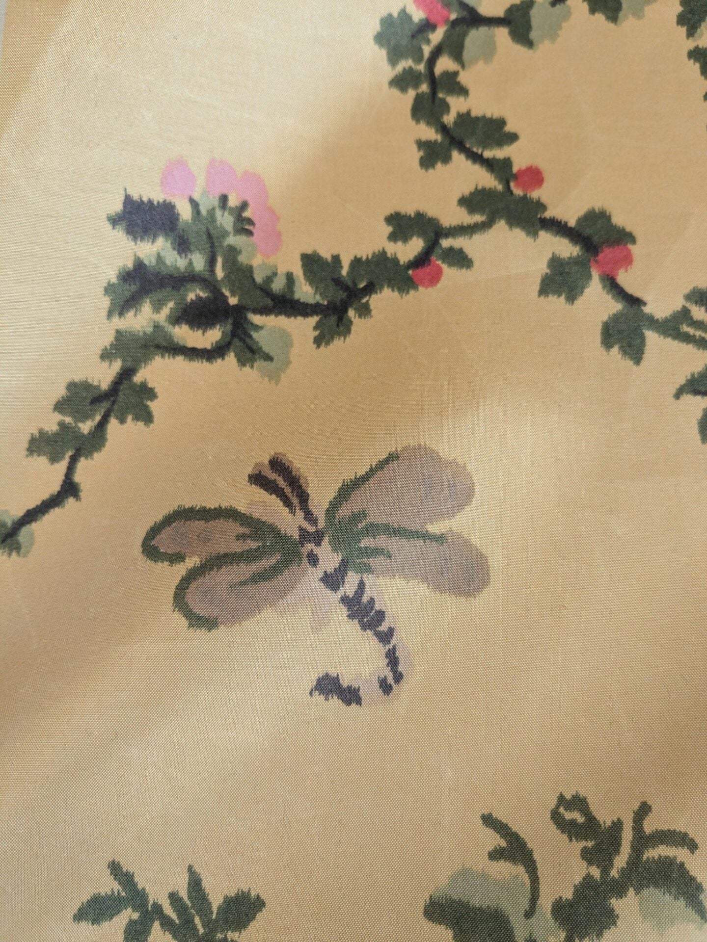 57"L x 61"W  Scalamandre Lelievre Multi on Yellow "FOUNTAINEBLEAU" Love Bird Dove Pink Rose French Fabric