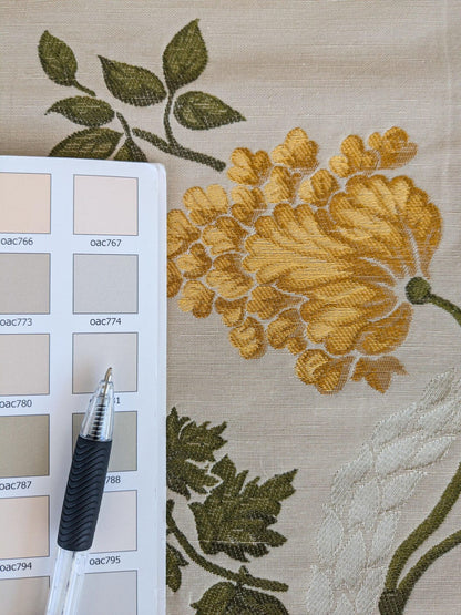 39"L x 57"wide  Floral Botanical Tree Foliage French Court Yellow Green on White Cream