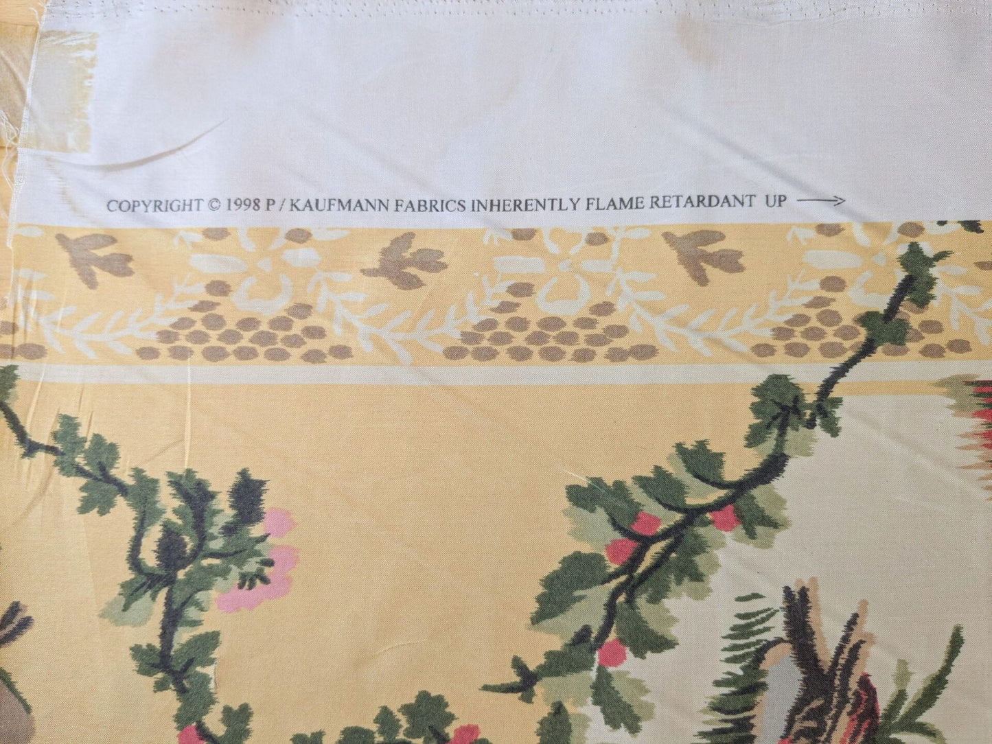 57"L x 61"W  Scalamandre Lelievre Multi on Yellow "FOUNTAINEBLEAU" Love Bird Dove Pink Rose French Fabric