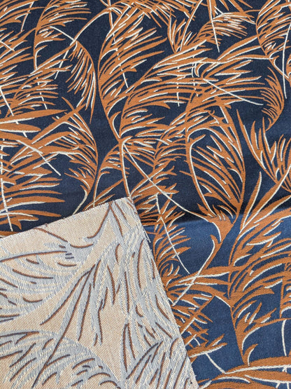 64 EV37 26" x 25" Lelievre Paris Graminae Marine Blue White Tropical Jacquard Woven