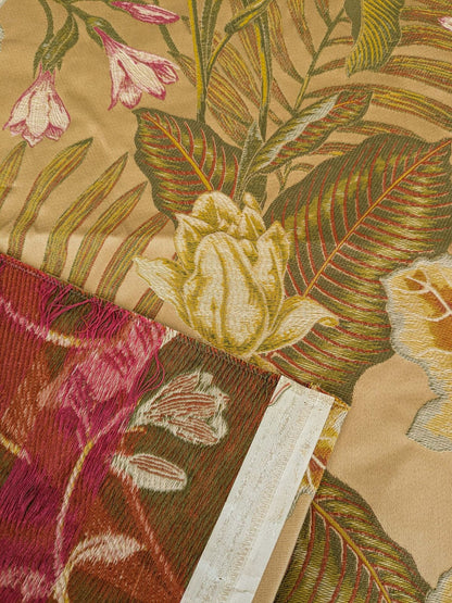 99 EV37 25" x 27" Fonthill Vizcaya Multi Cream Beige Green Pink Cotton Viscose Lampas Botanical