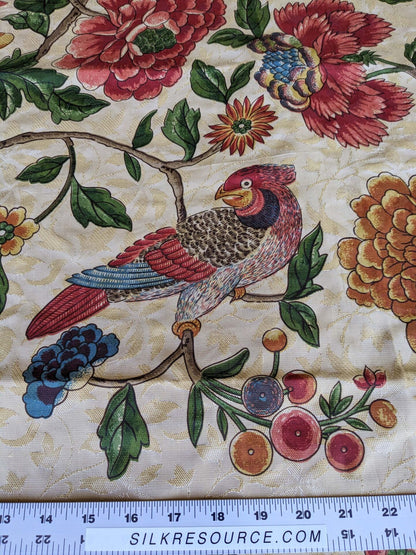 3 yards Scalamandre Troutbeck Multi on Gold Botanical Floral Birds Parrot Kanchou