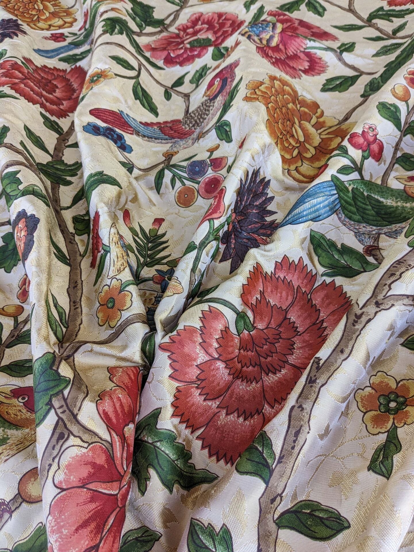 3 yards Scalamandre Troutbeck Multi on Gold Botanical Floral Birds Parrot Kanchou