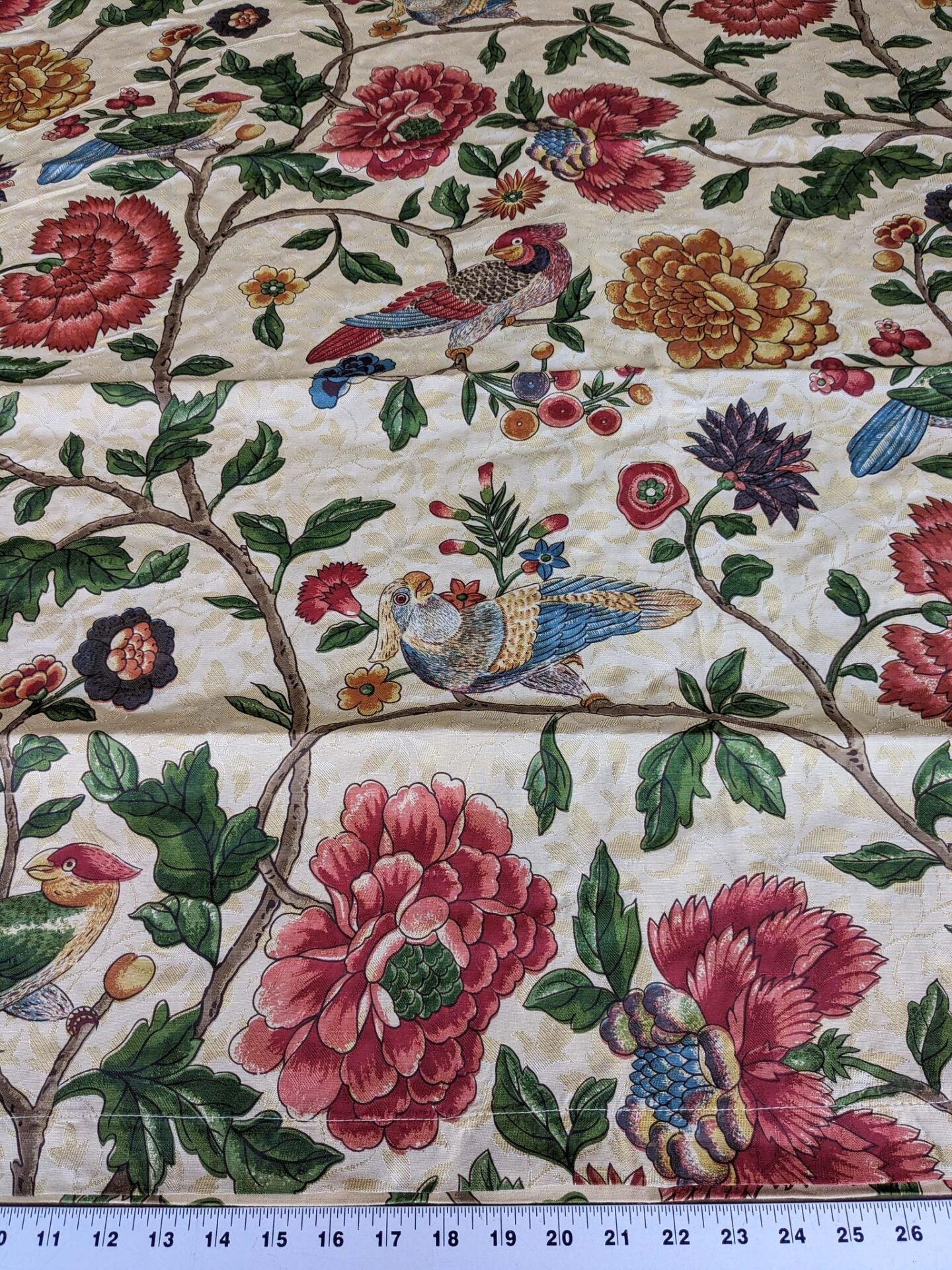 3 yards Scalamandre Troutbeck Multi on Gold Botanical Floral Birds Parrot Kanchou