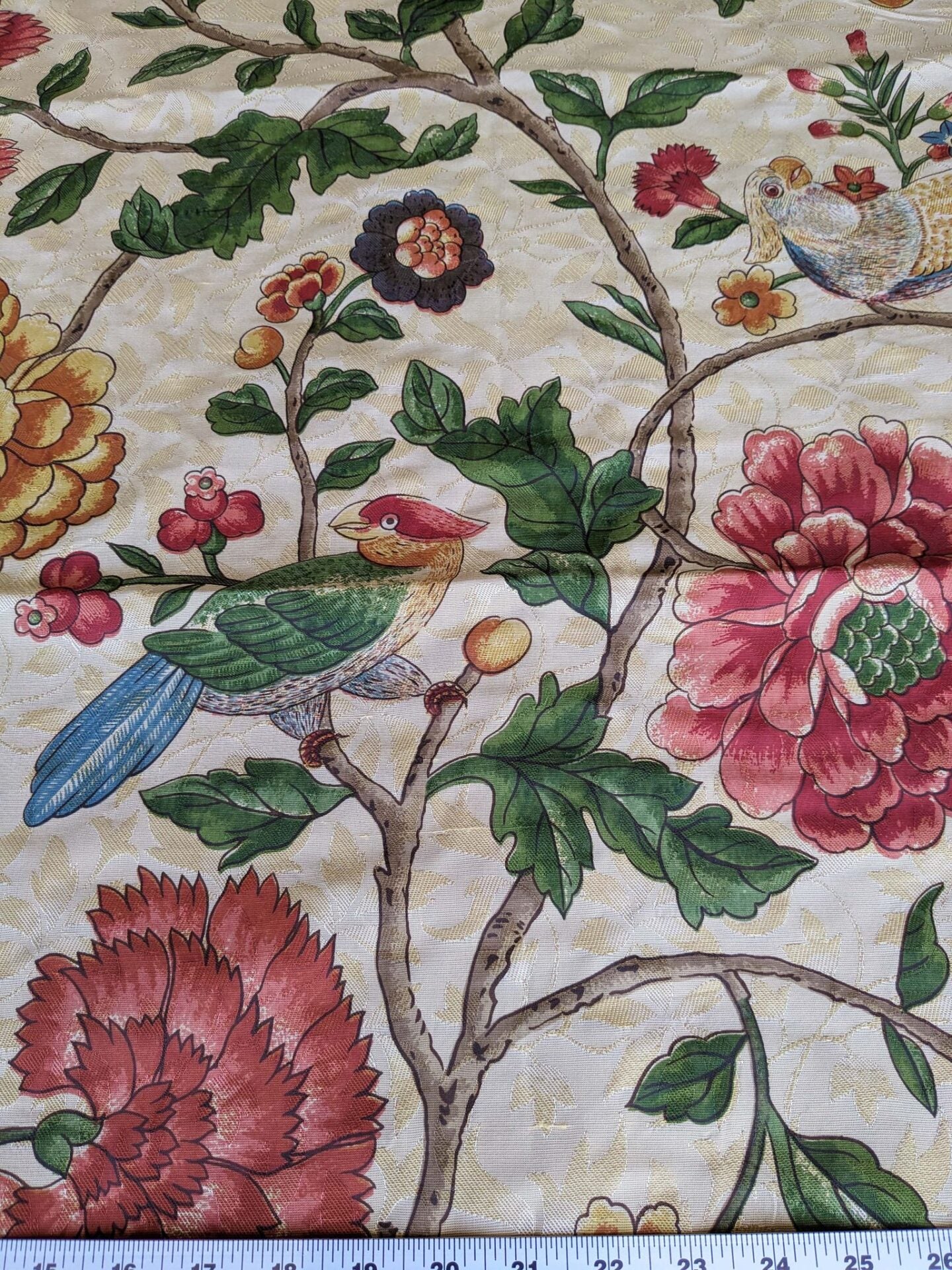 3 yards Scalamandre Troutbeck Multi on Gold Botanical Floral Birds Parrot Kanchou