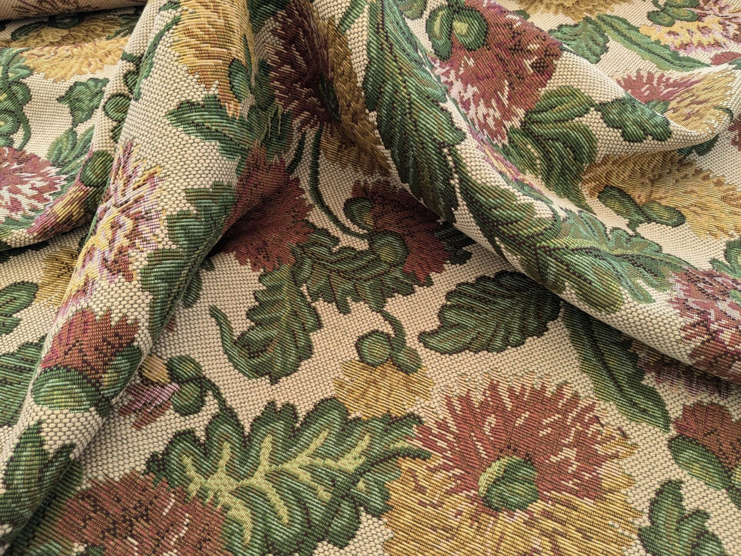 by yard Scalamandre Botanical Floral Jacobean Large Pattern Beige Green Red Tapestry