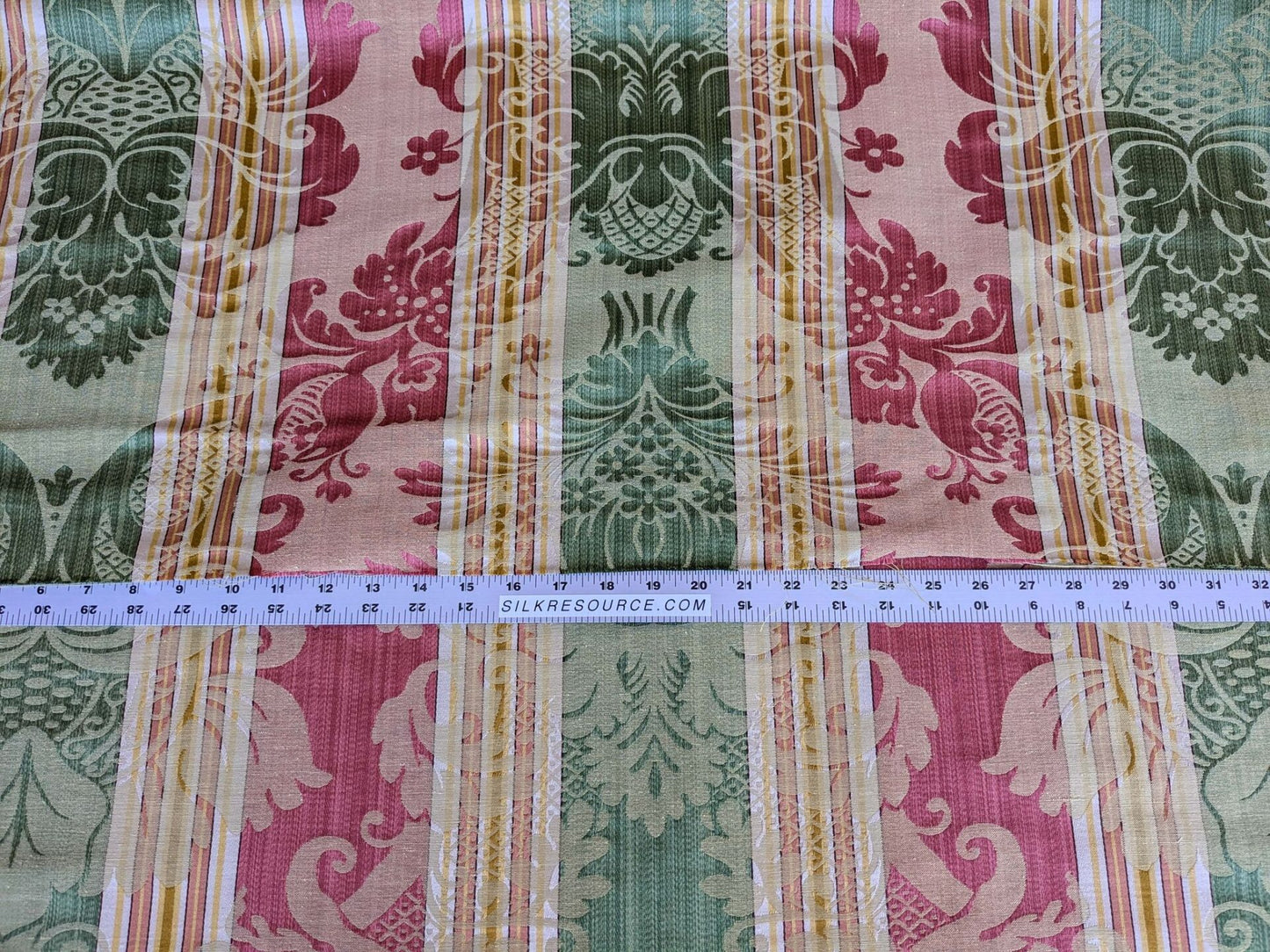 2.9y Scalamandre Lelievre lourmarin Mousse Tomette Medallion Damask Renaissance Stripe Green Red Historic MSRP USD950/y