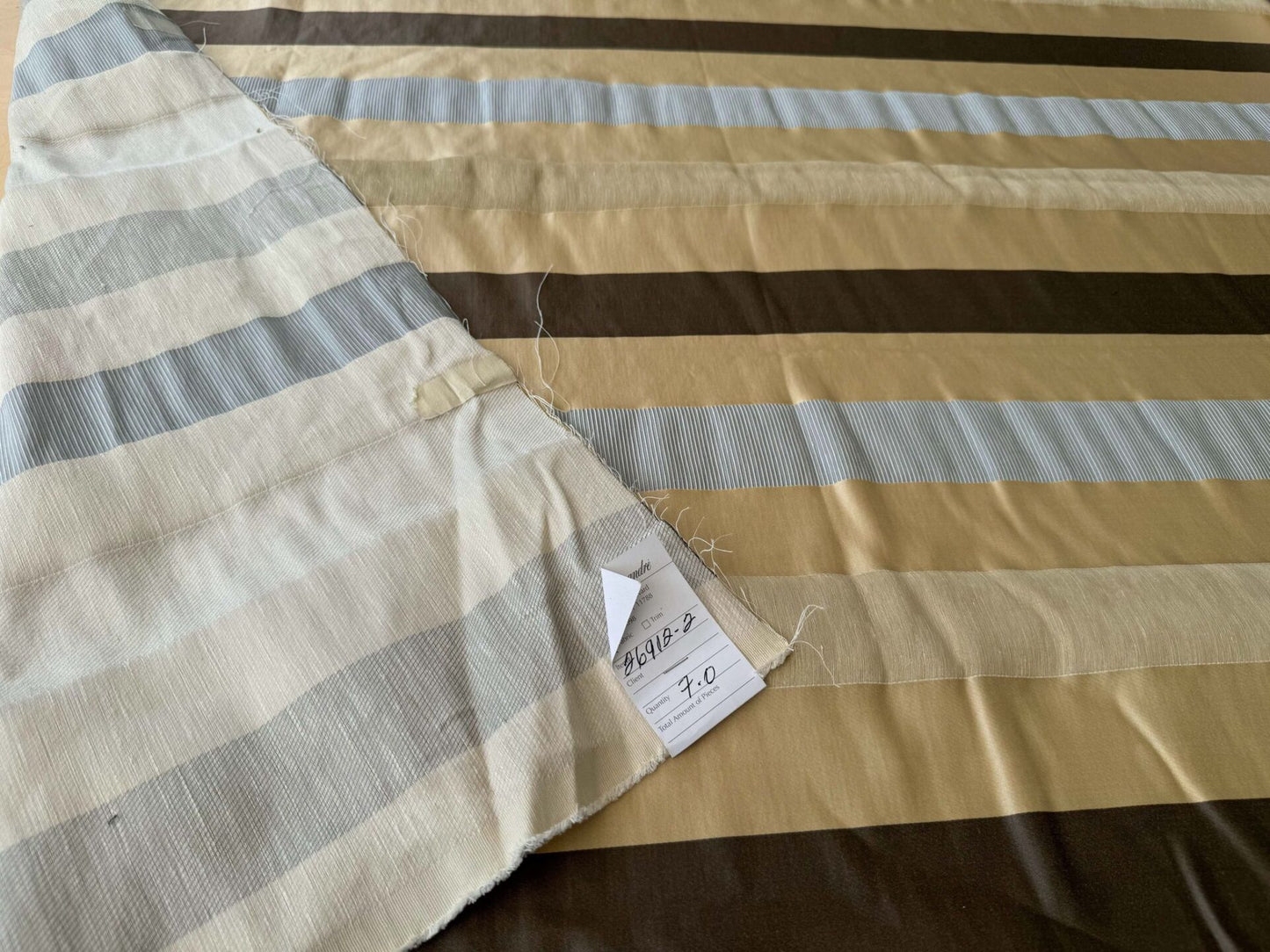 by yard Scalamandre Gilles Stripe Beige Brown Blue Classy Silk Linen Jacquard Heavy Stripe MSRP278/y