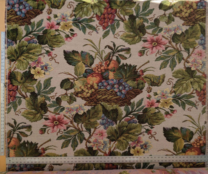 by yard Scalamandre Floral Fruits Grapes Apples Fall Harvest Botanical Tree Foliage Basket Heavy Tapestry