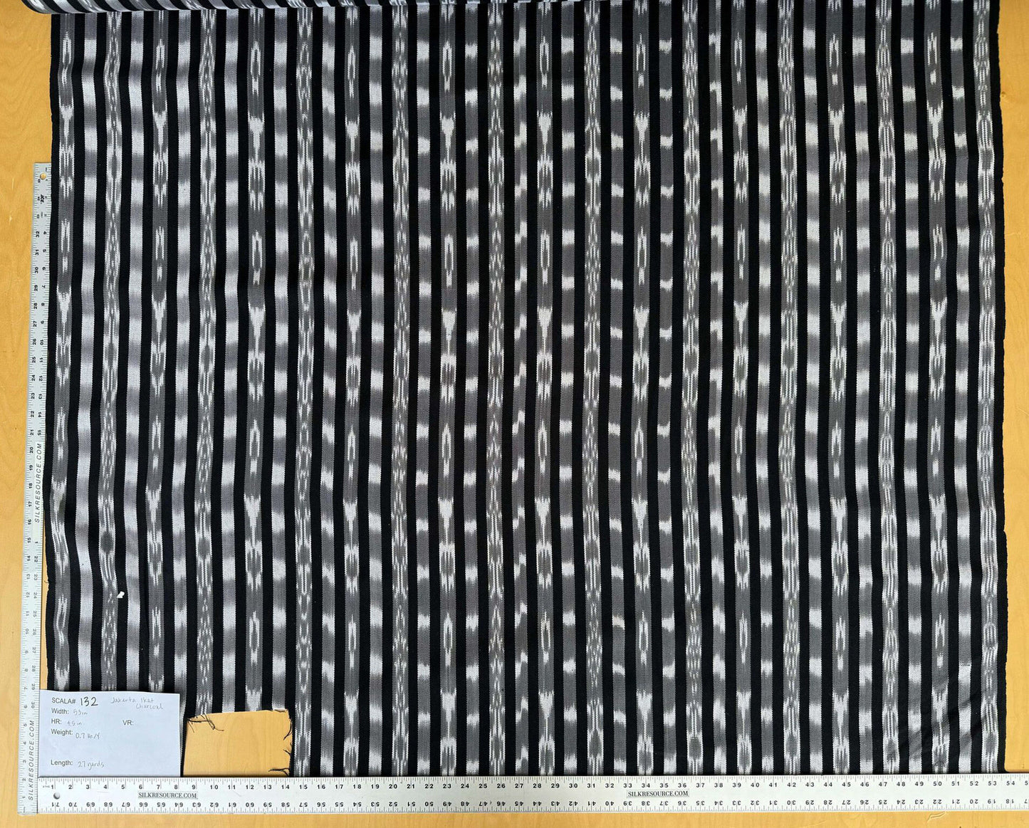 by yard Scalamandre Jakarta Ikat Stripe Charcoal Black Gray White Asian Ikat Warp Print MSRP USD 138/Y