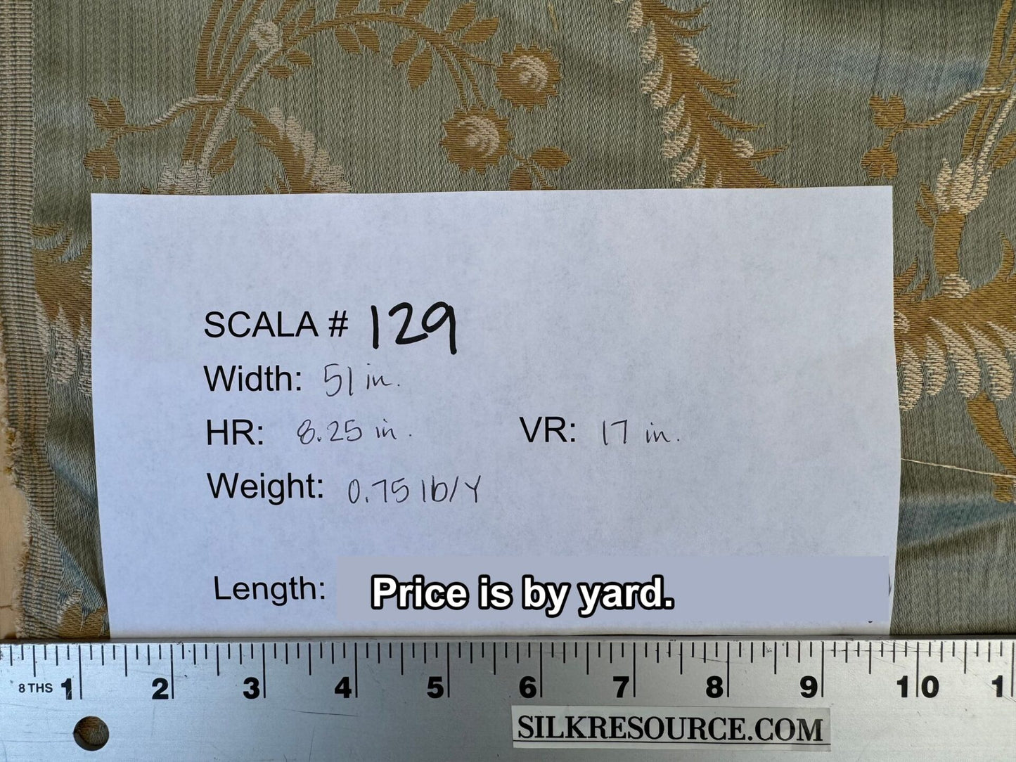 by yard Scalalamndre Sage Green Blue Neoclassical Brocade with Ornate Gold Teal Blue Floral