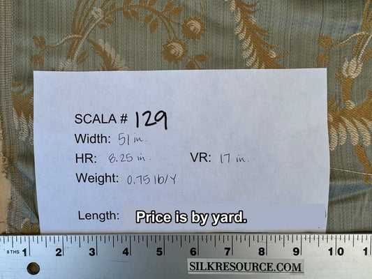 by yard Scalalamndre Sage Green Blue Neoclassical Brocade with Ornate Gold Teal Blue Floral