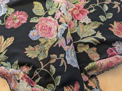 2.3 yards Scalamandre Floral Botanical Foliage Tapestry Red Pink Blue Flowers Rose Iris Carnation Tulip Black Large pattern Heavy