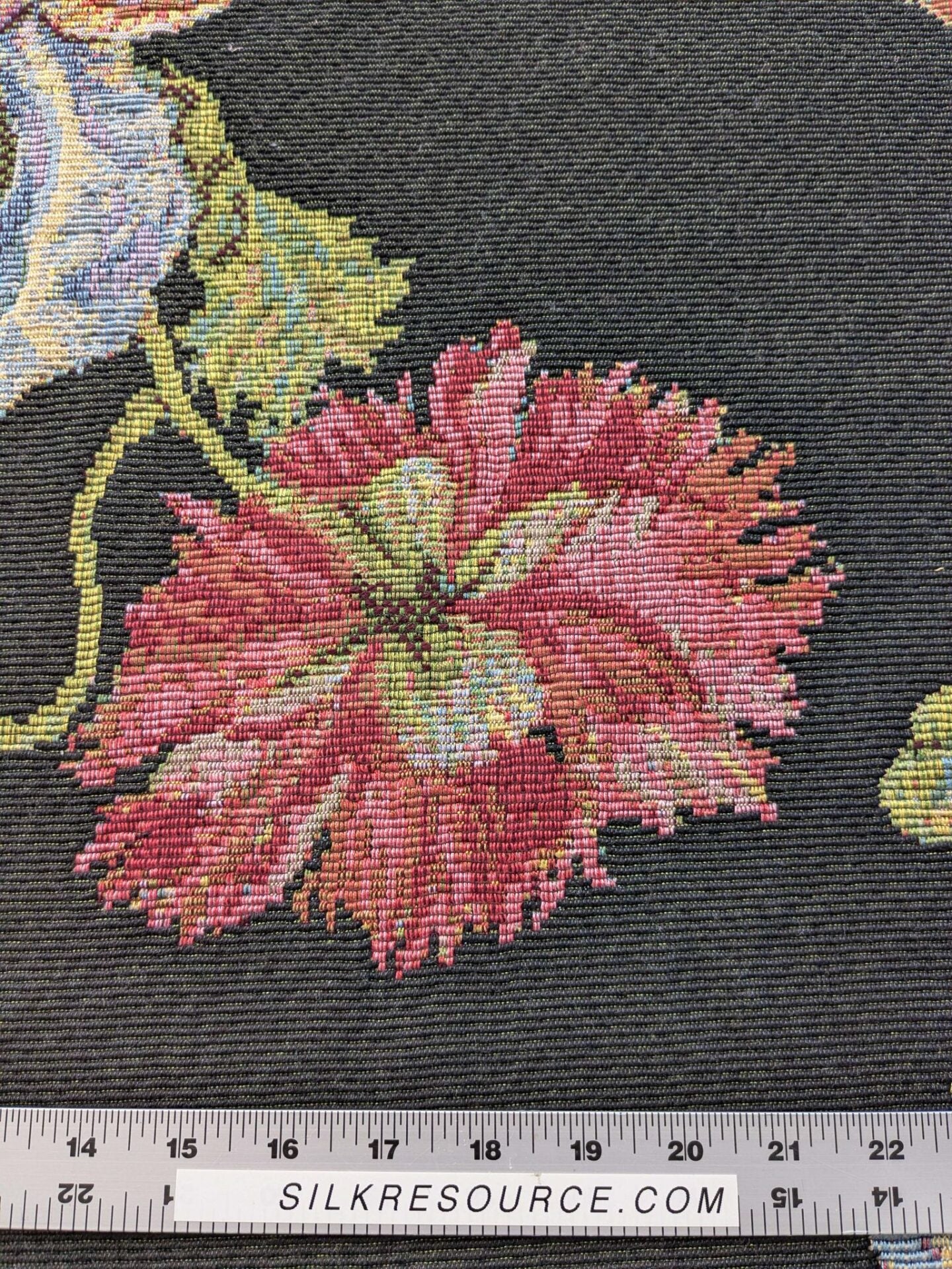 2.3 yards Scalamandre Floral Botanical Foliage Tapestry Red Pink Blue Flowers Rose Iris Carnation Tulip Black Large pattern Heavy