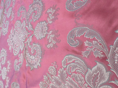 by yard Scalamandre Pink Red Floral Brocade with Silver Damask Pattern Renaissance Historic
