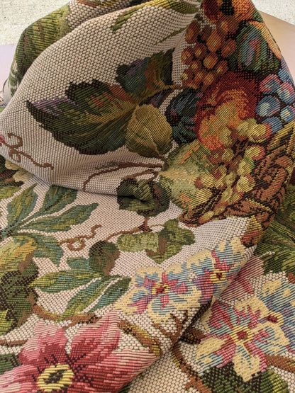by yard Scalamandre Floral Fruits Grapes Apples Fall Harvest Botanical Tree Foliage Basket Heavy Tapestry