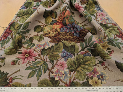 by yard Scalamandre Floral Fruits Grapes Apples Fall Harvest Botanical Tree Foliage Basket Heavy Tapestry