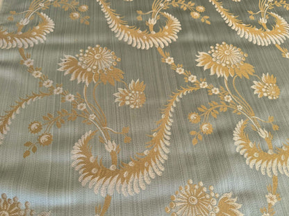 by yard Scalalamndre Sage Green Blue Neoclassical Brocade with Ornate Gold Teal Blue Floral