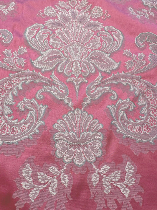 by yard Scalamandre Pink Red Floral Brocade with Silver Damask Pattern Renaissance Historic