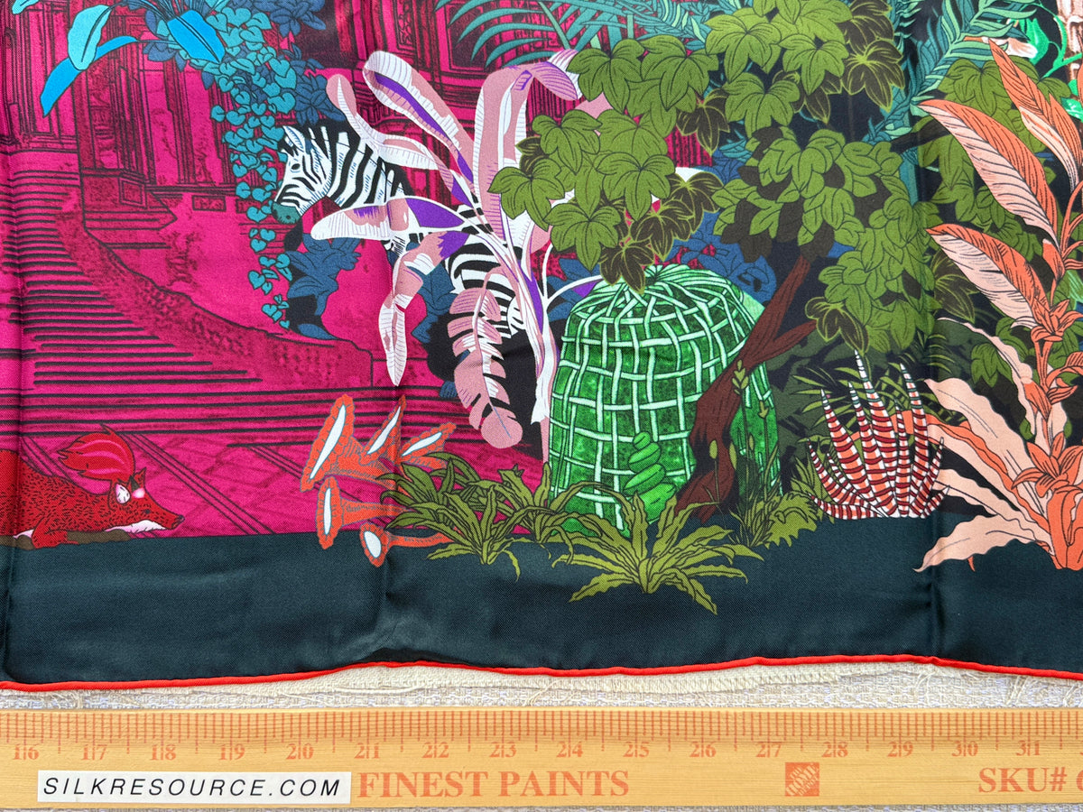 Art Scarf Tropical Resort Jungle Dream Palm Coconut Lemur Zebra Fox Birds Double Sided Purple Red Green High End Silk Twill 41 Inches