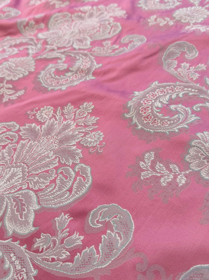 by yard Scalamandre Pink Red Floral Brocade with Silver Damask Pattern Renaissance Historic