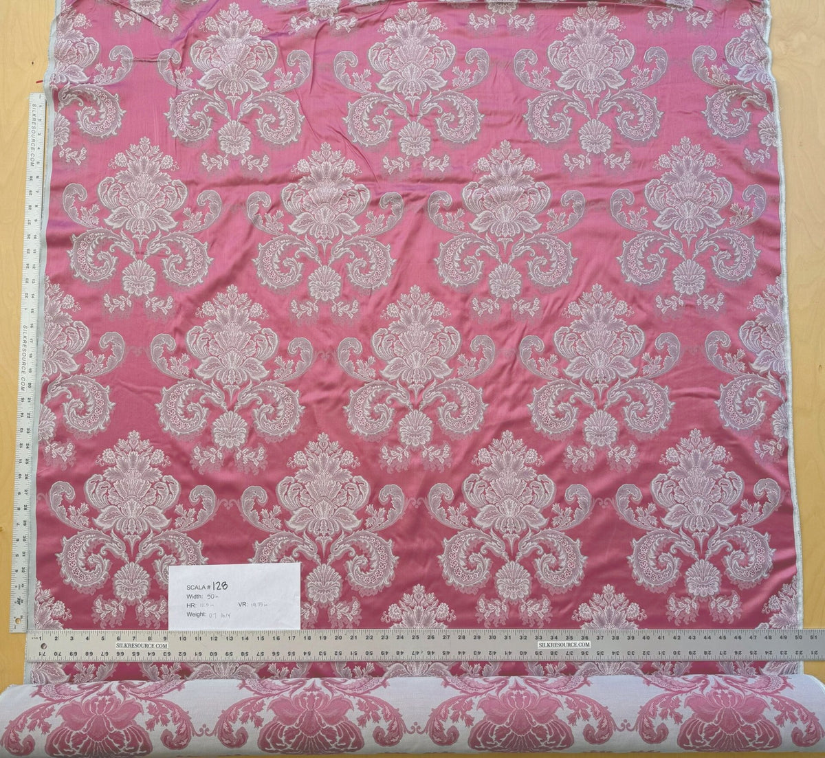 by yard Scalamandre Pink Red Floral Brocade with Silver Damask Pattern Renaissance Historic
