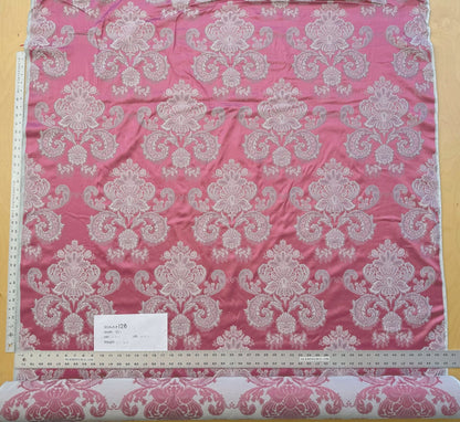 by yard Scalamandre Pink Red Floral Brocade with Silver Damask Pattern Renaissance Historic