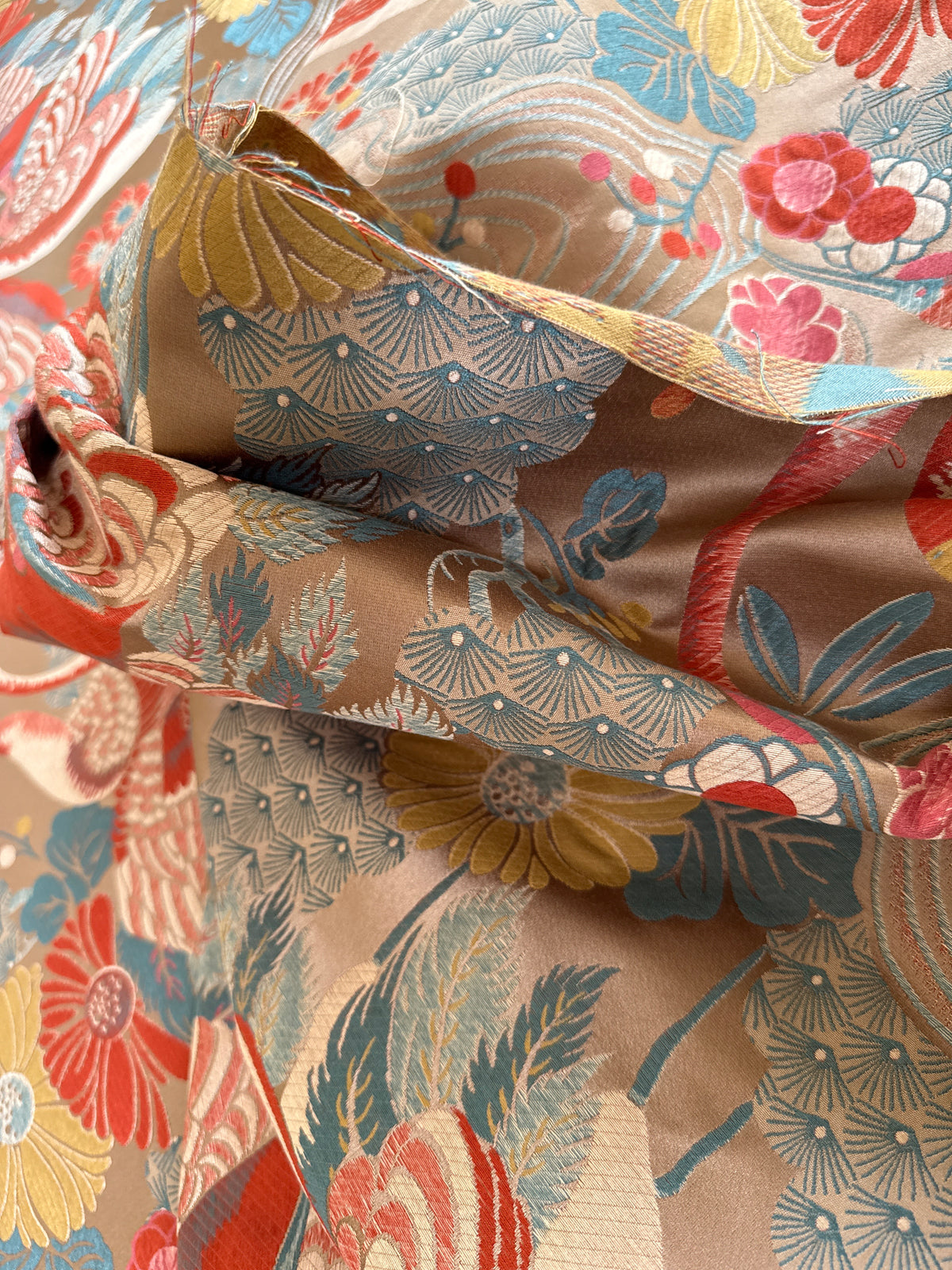 By Yard Kravet Kimono Inspired Oriental Crane Bird Haute Red Lampas MSRP USD 318/y