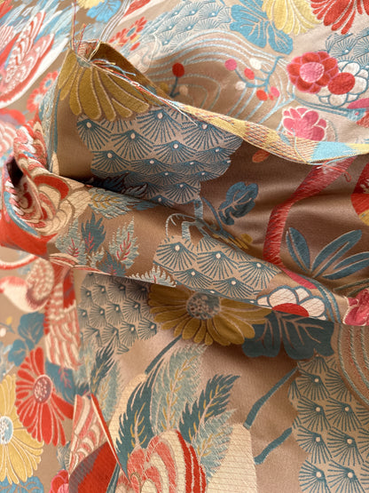 By Yard Kravet Kimono Inspired Oriental Crane Bird Haute Red Lampas MSRP USD 318/y