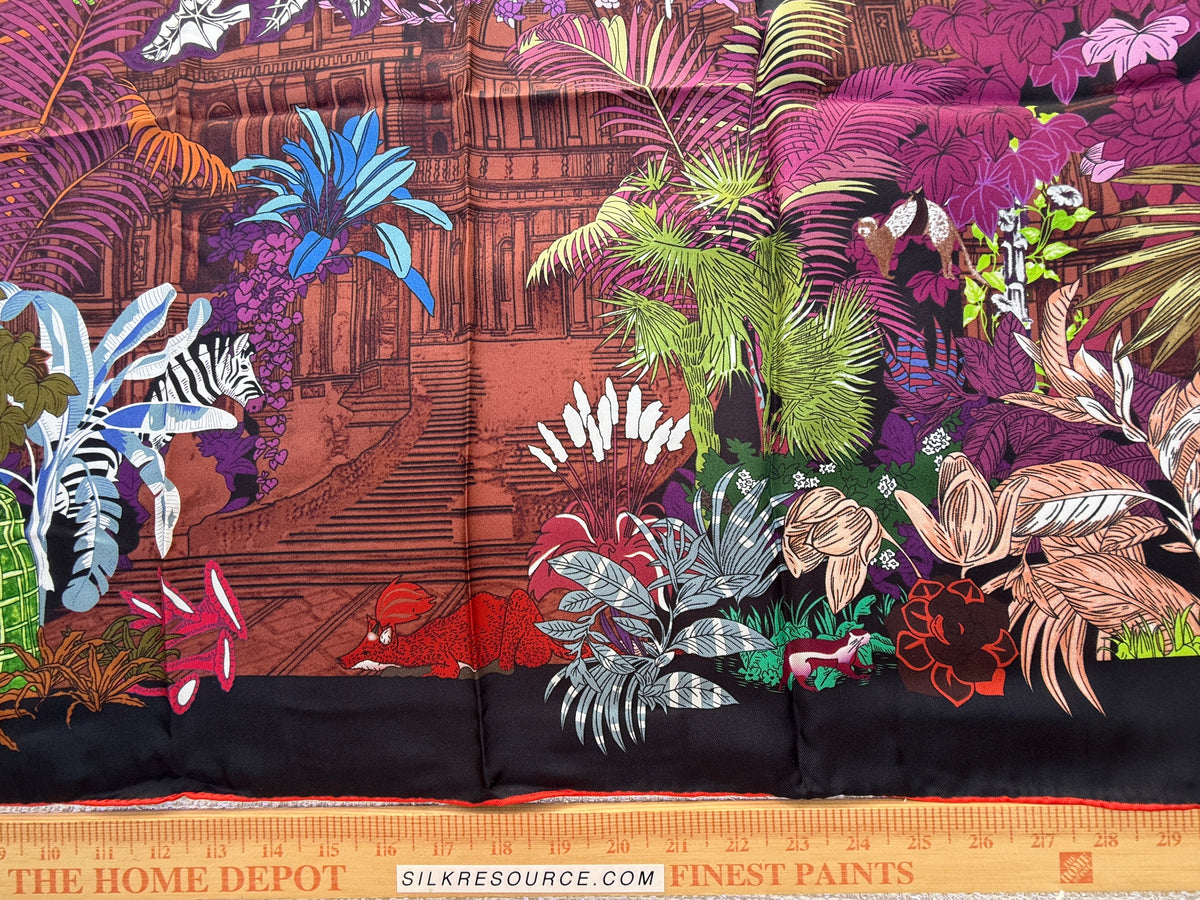 Art Scarf Tropical Resort Jungle Dream Palm Coconut Lemur Zebra Fox Birds Double Sided Purple Red Green High End Silk Twill 41 Inches