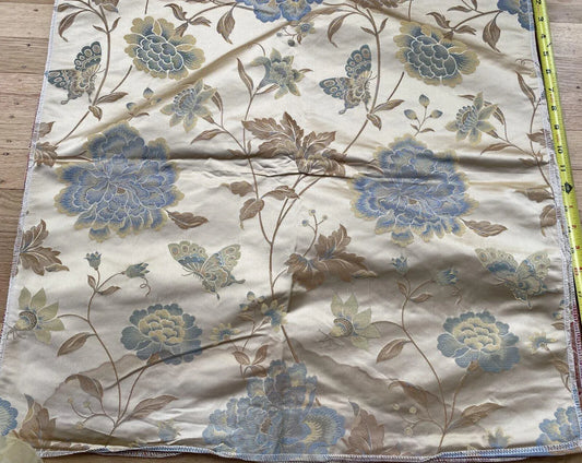 By yard Stunner Chino-asian Pink Peony Butterfly “glacier Blue” 100% Silk Lampas