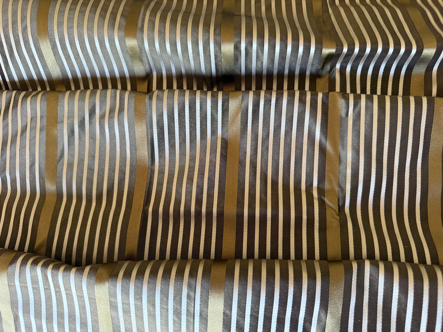 Designer Meadow Brooke Stripe in  Chocolate Brown Light and Antique Gold 100% Silk Satin