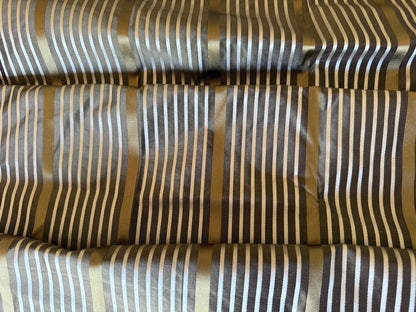 Designer Meadow Brooke Stripe in  Chocolate Brown Light and Antique Gold 100% Silk Satin