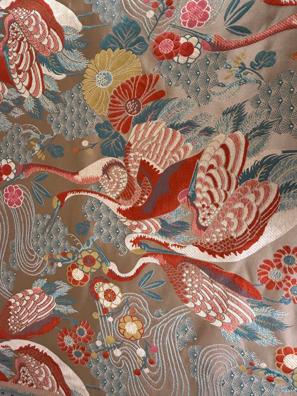 By Yard Kravet Kimono Inspired Oriental Crane Bird Haute Red Lampas MSRP USD 318/y