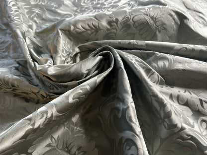 By Yard High End 100% Silk Damask Raw Texture Floral "bijou Blue" Green Blue