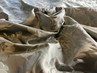 By Yard High End 100% Silk Damask Raw Texture Floral "bijou Blue" Green Blue