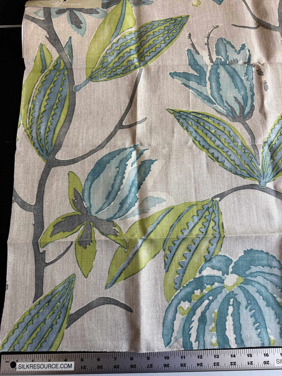 Vervain La Maitrise Seaglass Blue Green Large Foliage Linen Heavy Duty