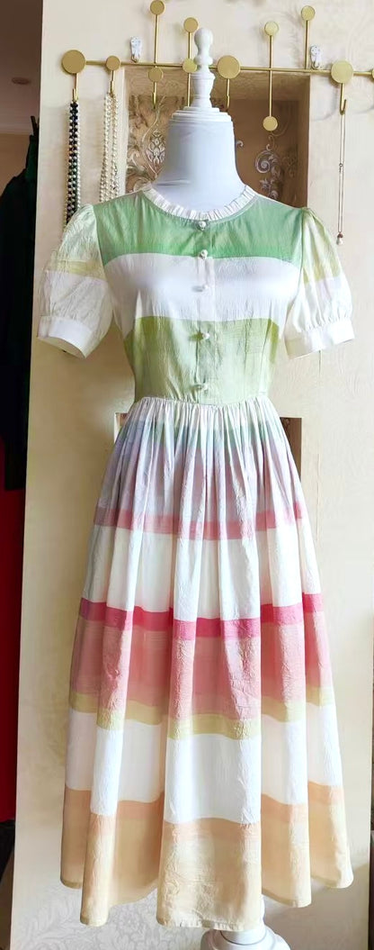 Scalamandre  Mardi Gras Ii Multi Rainbow Stripe Silk Taffeta Pink Green Purple Beige Ombre MSRP USD 180/Y