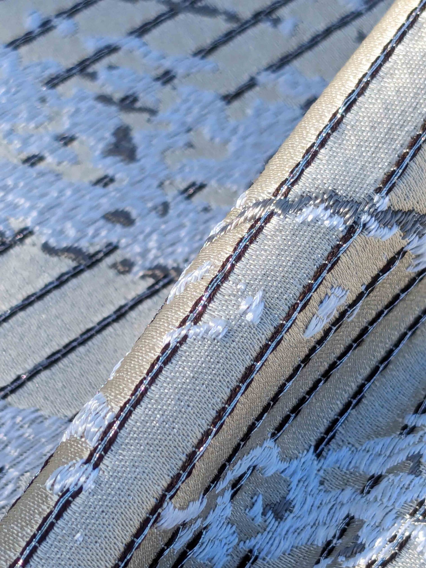 27 EV35 Length 1.25y Old World Weavers Chiron Cosmic Off White Cream Jacquard Velvet Chevron Herringbone MSRP USD 500+/y