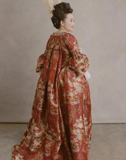 100%silk Lampas Basilica Crimson Red French Court Lace Marie Antoinette By Yard