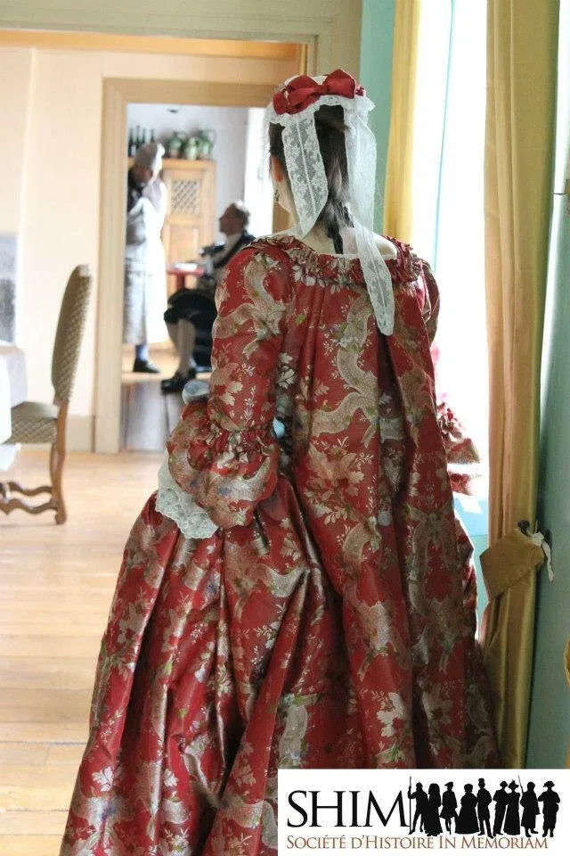 100%silk Lampas Basilica Crimson Red French Court Lace Marie Antoinette By Yard