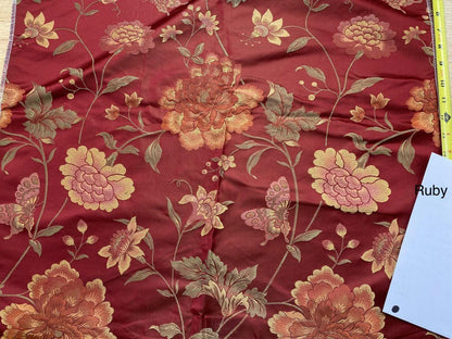 By yard Stunner Chino-asian Pink Peony Butterfly “ruby”  Red Gold Green100% Silk Lampas