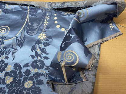 Scalamandre Neoclassical Meuse Ornamental Silver &amp; Blue Silk Pearl Peacock Piece C