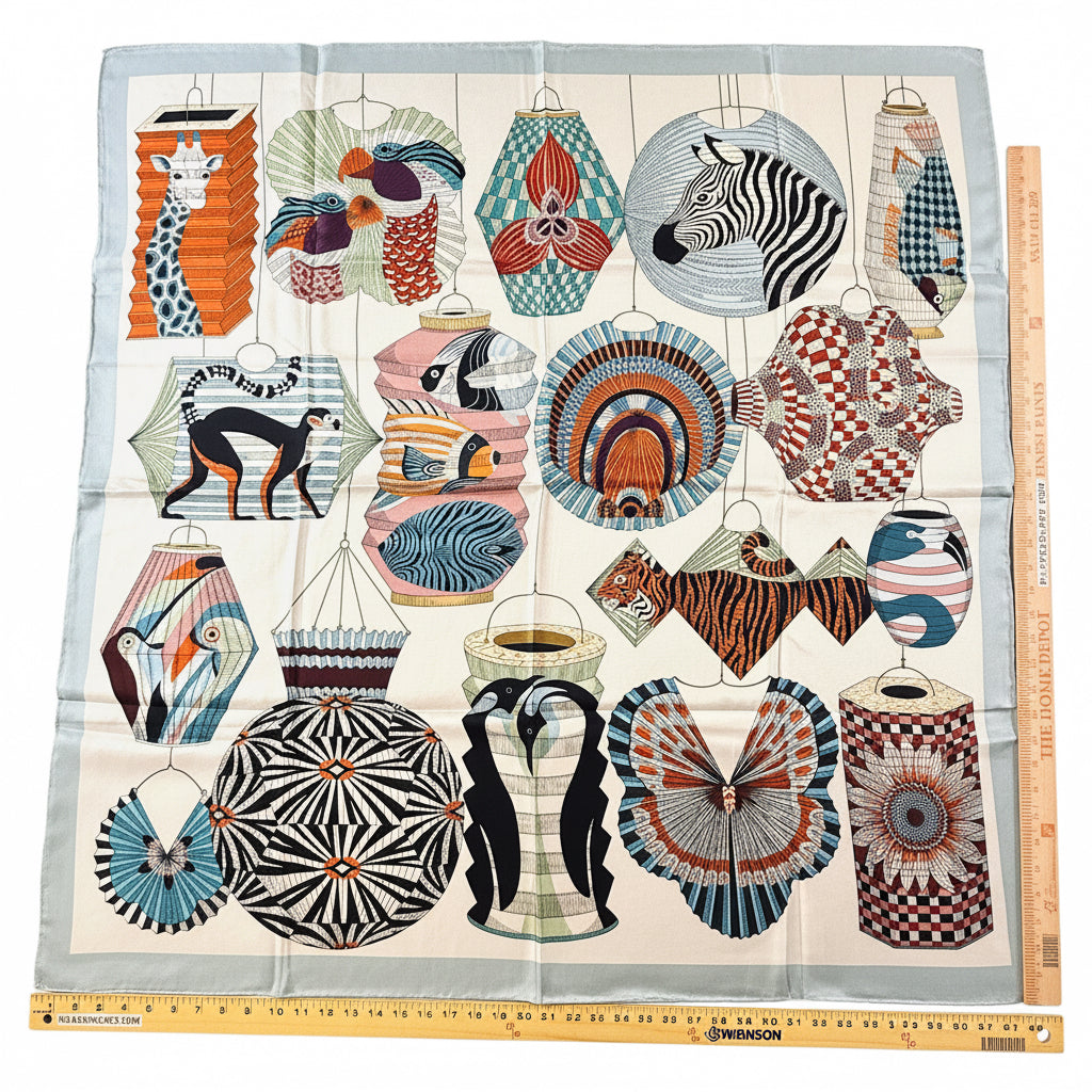Art Scarf Lattern Festival Animal Kingdom Bird Fish High End 100% Silk Twill Scarf Huge 40”